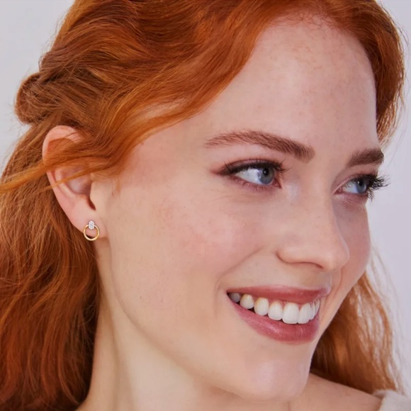 Kendra Scott Tegan 14K Yellow Gold Studs in White Diamond - Picture 3 of 3